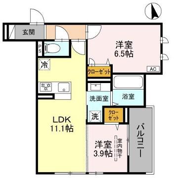 メゾン ド ソルテ B棟(2LDK/3階)の間取り写真