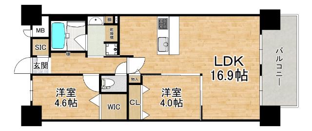 スプランディッド大阪NAMBA LINE(2LDK/2階)の間取り写真