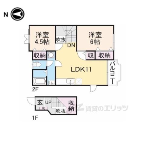 パークサイドコートⅠ(2LDK/2階)の間取り写真