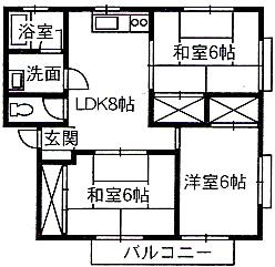 ファミーユ新涯B棟(3DK/2階)の間取り写真