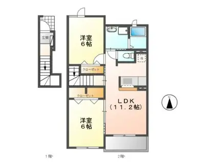 コットン ハウス B(2LDK/2階)の間取り写真