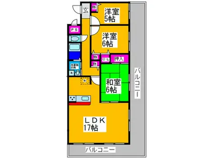 ギャラクシー三国ヶ丘(3LDK/6階)の間取り写真