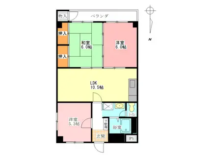 第五西谷ビル(3LDK/4階)の間取り写真