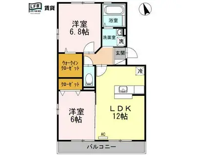 シャトーラトゥールI棟(2LDK/2階)の間取り写真