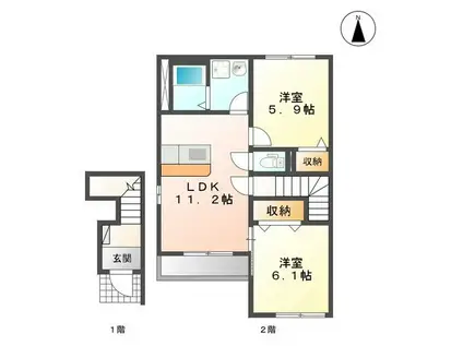 ナトゥラーレ(2LDK/2階)の間取り写真