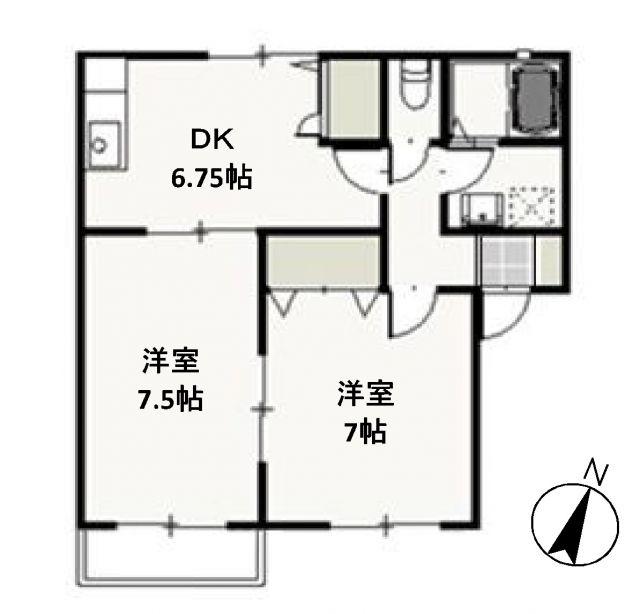 メープル湊B(2DK/2階)の間取り写真