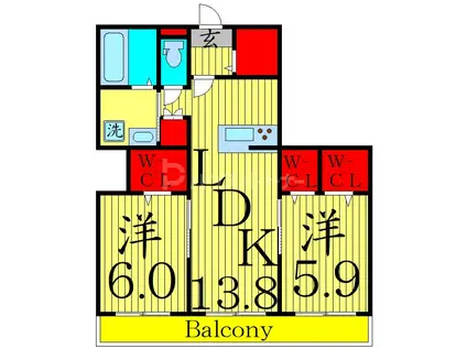 ワン・ドゥ・シアットIII(2LDK/1階)の間取り写真