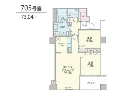 ザ・神宮前レジデンス(2LDK/6階)の間取り写真