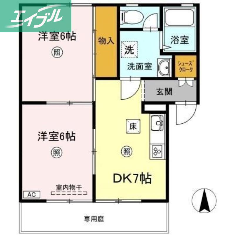 マルベリーM A棟(2DK/1階)の間取り写真