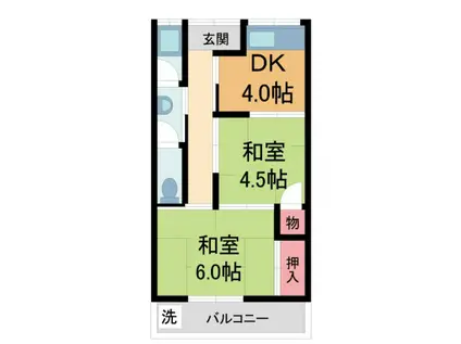 水原文化(2DK/2階)の間取り写真