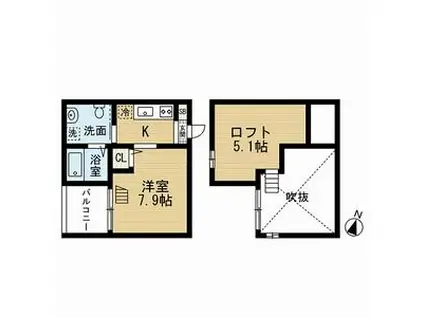 ローズピーク(ワンルーム/2階)の間取り写真