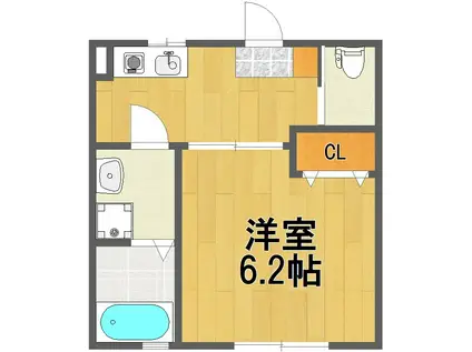 フラットONE(1K/2階)の間取り写真