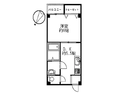 オオギハイツ(1DK/2階)の間取り写真