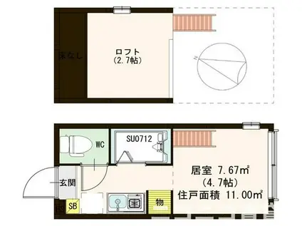 ハーモニーテラス東十条(ワンルーム/2階)の間取り写真