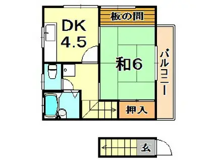 高下ハイツ(1DK/2階)の間取り写真