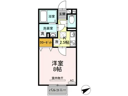 カサベルテ浜河内II(1K/1階)の間取り写真