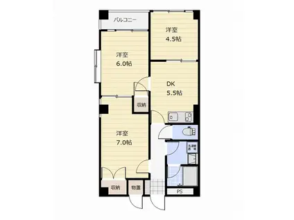 シャンパーニュ江端III(3DK/1階)の間取り写真