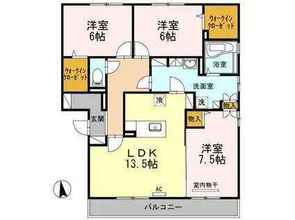 メゾン ソレイユ B棟(3LDK/2階)の間取り写真