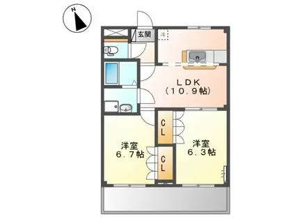 オベルジーヌ(2LDK/2階)の間取り写真