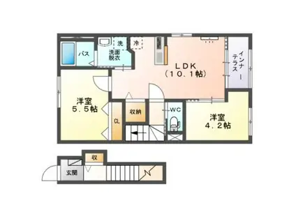 ラ・ルーチェII(2LDK/2階)の間取り写真