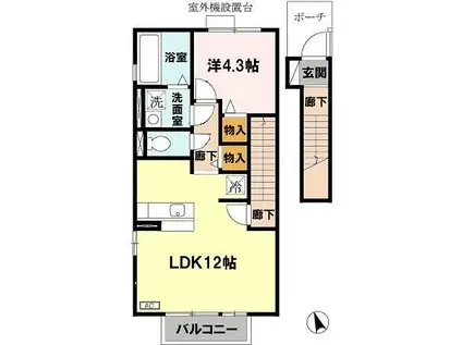 ストーンイエロー加古川(1LDK/2階)の間取り写真
