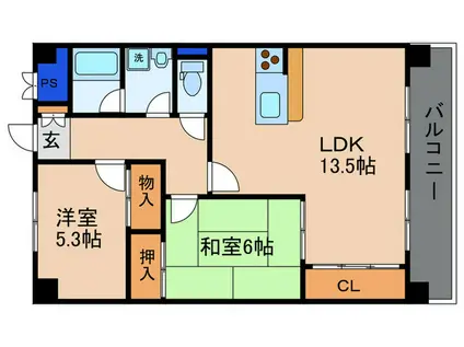 リベルティ・キタガワ(2LDK/1階)の間取り写真