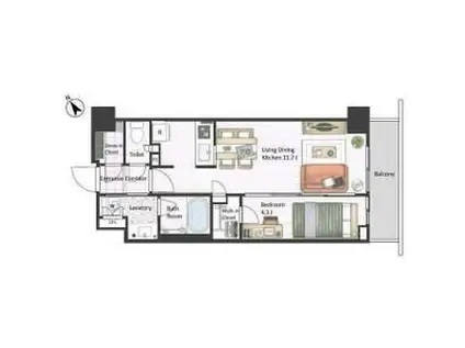 市谷台町坂フロント(1LDK/2階)の間取り写真