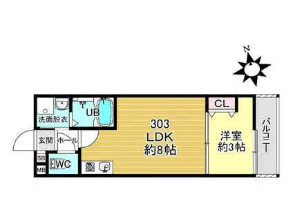 深草仙石屋敷町 アパート(1LDK/3階)の間取り写真