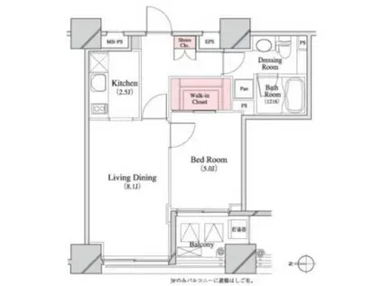 パークキューブ八丁堀(1LDK/14階)の間取り写真