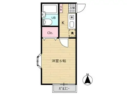 ユタカコーポ(1K/2階)の間取り写真