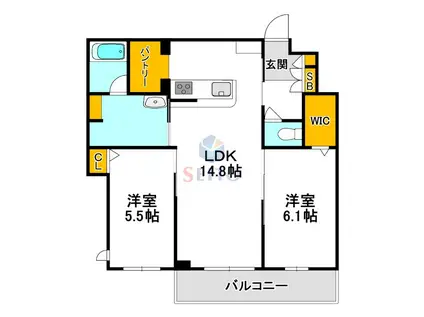 LALA EID 江坂(2LDK/2階)の間取り写真