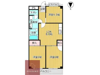 新芦屋ハイタウン(3LDK/2階)の間取り写真