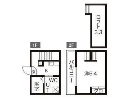 デザイナーズコーポ旭ヶ丘(1K/2階)の間取り写真