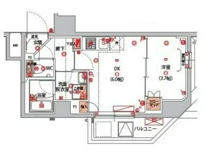 ハーモニーレジデンス山手サウス大塚(1DK/6階)の間取り写真