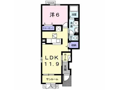 カルマティ C(1LDK/1階)の間取り写真