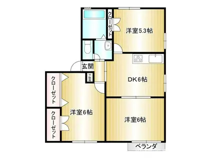 ドゥ・クオーレ(3DK/2階)の間取り写真