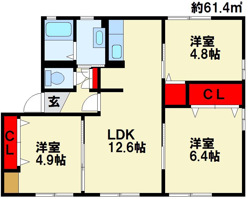 アルカディア F棟(3LDK/1階)の間取り写真