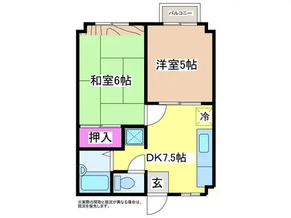 アークヒルズフクモトNO.5A(2DK/1階)の間取り写真