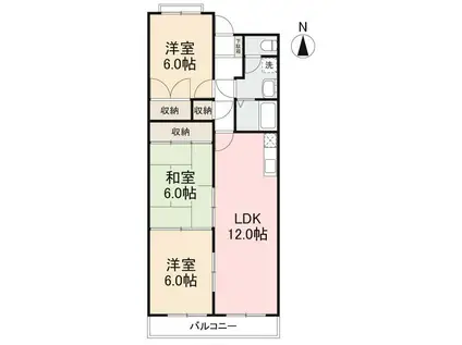 ファミール木太(3LDK/1階)の間取り写真