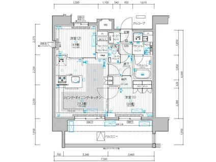 パレステージ上野入谷(2SLDK/13階)の間取り写真
