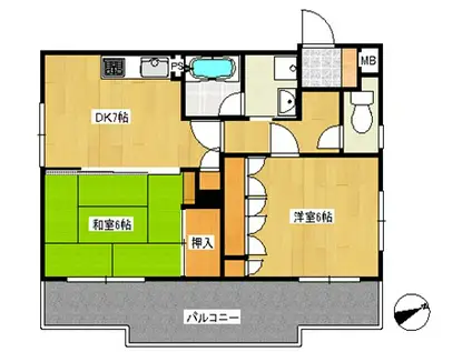 朝日プラザ紺屋町(2DK/3階)の間取り写真