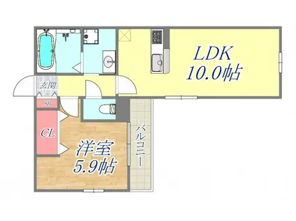 フルール花隈町(1LDK/3階)の間取り写真