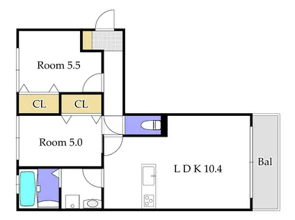 セカンドコート(2LDK/3階)の間取り写真