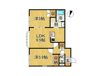 メゾン末広B(2LDK/1階)の間取り写真