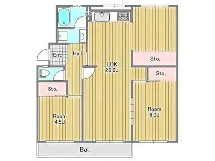 高倉台1団地 2号棟(2LDK/4階)の間取り写真