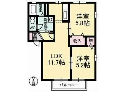 ディアス昭和II(2LDK/1階)の間取り写真