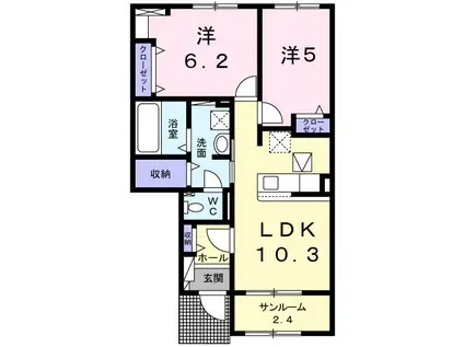 ローズ・ヘレン(2LDK/1階)の間取り写真