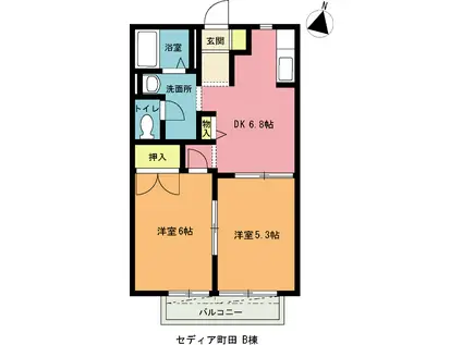 セディア町田 B棟(2DK/2階)の間取り写真