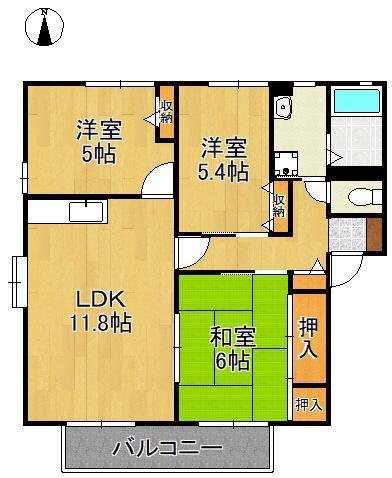 ディアス西天神(3LDK/1階)の間取り写真