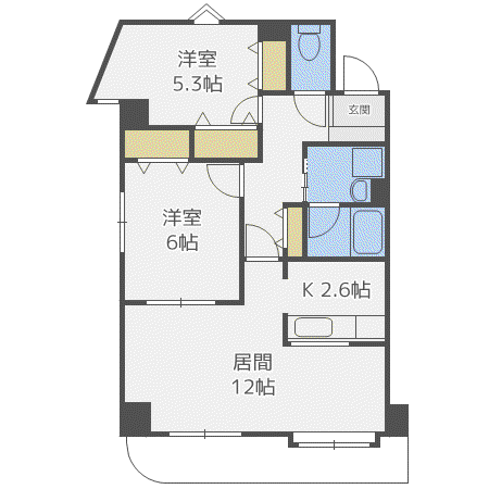 ニューノース弐番館(2LDK/3階)の間取り写真